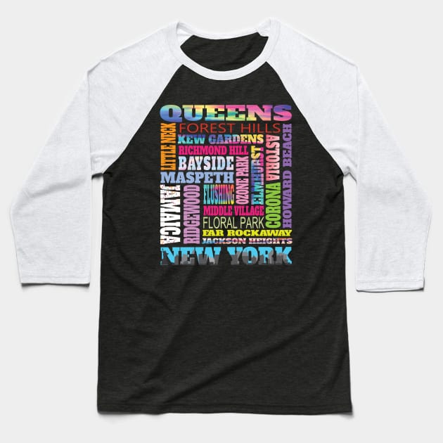 Queens New York Neighborhoods Skyline Pride Gifts Baseball T-Shirt by Envision Styles